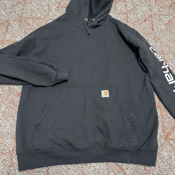 CARHARRT Original Fit Hoodie Sweatshirt Distressed Long Sleeve Black Large - Picture 2 of 7